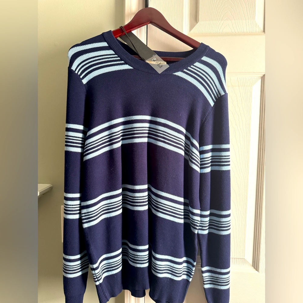 NWT Paper Planes Navy Honeycomb stitch Striped Men's Sweater